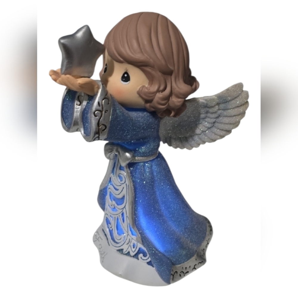 Precious Moments Sparkling Blue Angel Figurine Holding Star 6-1/2" High